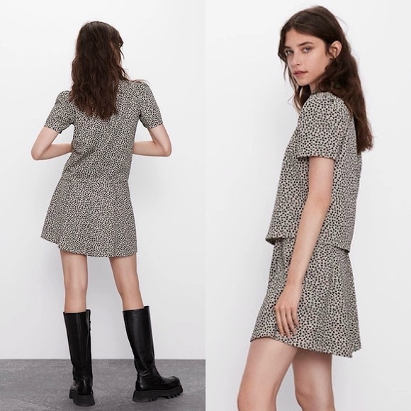 NWT ZARA 90s Leopard Cheetah Knit High Waist A-Line Skater Circle Mini‎ Skirt S - Picture 2 of 7